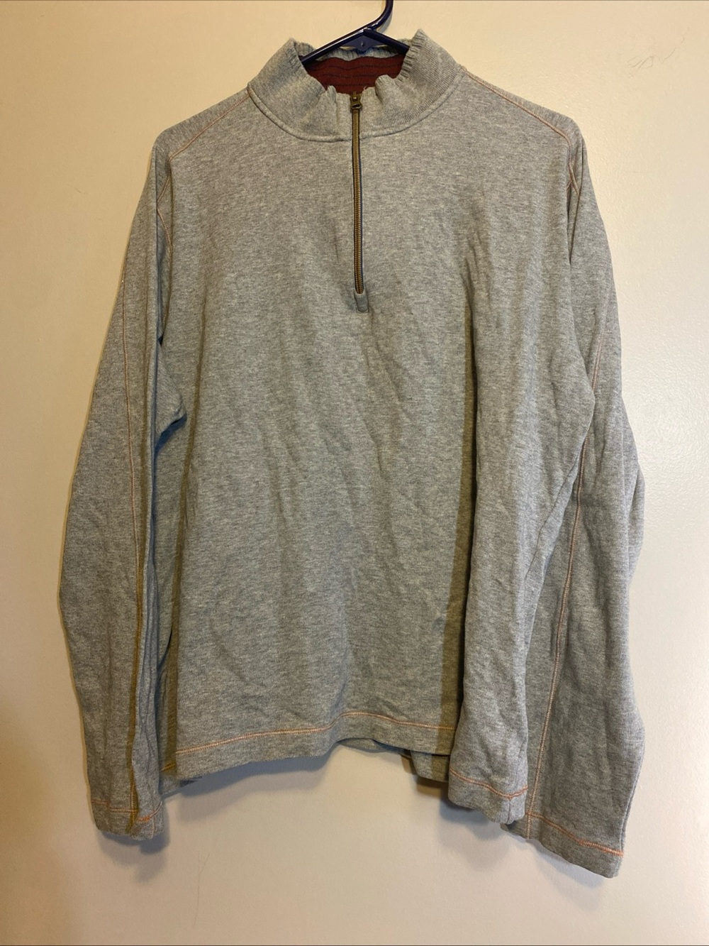 Robert Graham Pullover Mens Size XL Heather Gray Lightweight Cotton 1/4 Zip